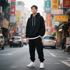 黑色連帽衛(wèi)衣工服定制套裝男 - 副本