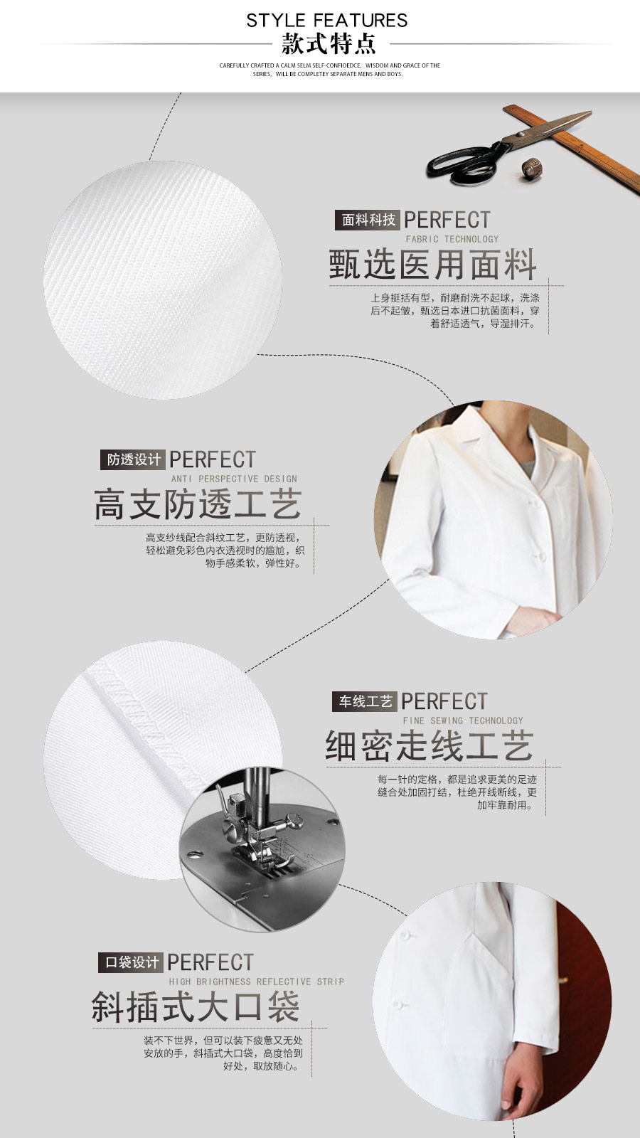 醫(yī)院醫(yī)生長袖白大褂—款式特點