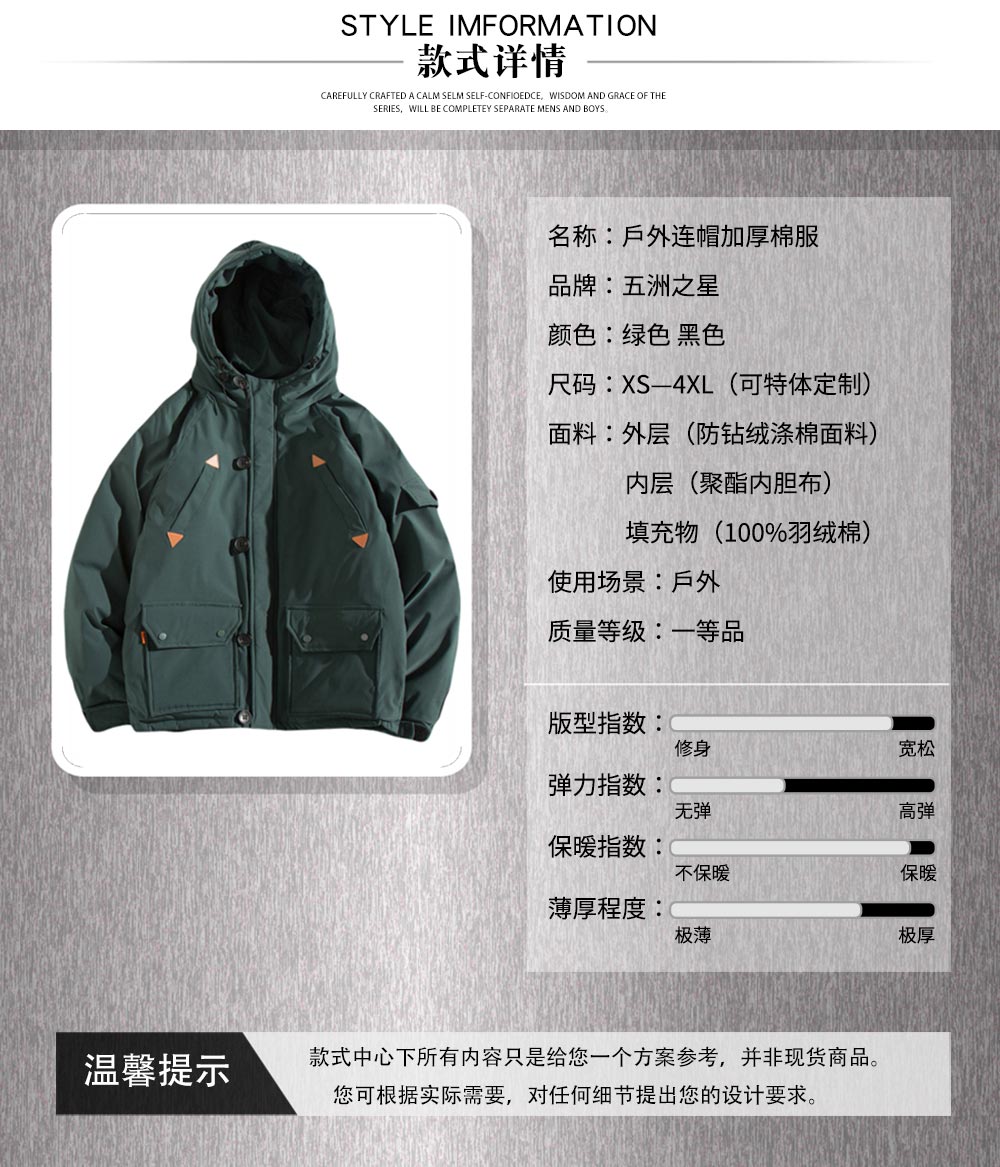 戶外連帽加厚棉服—款式詳情